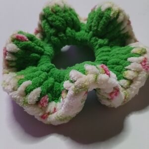 Vibrant Green and White Kids Hair Scrunchie